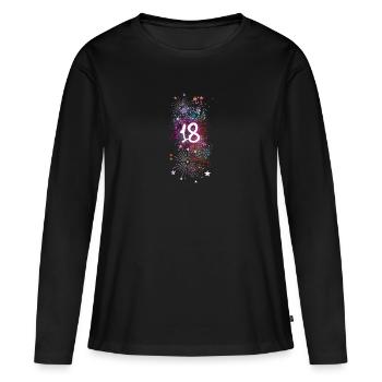 18,anniversaire,18 ans, feux d’artifice, graffitis - T-shirt manches longues Premium bio Femme - noir - Devant - Julia (174cm)