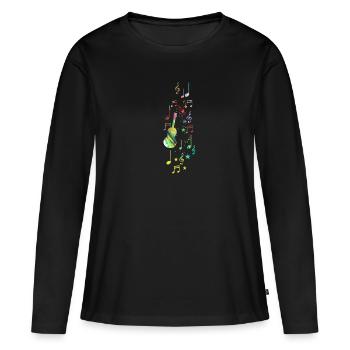 Musique, clef, étoiles, or, guitare, coloré - T-shirt manches longues Premium bio Femme - noir - Devant - Julia (174cm)