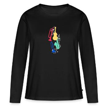 Jazz,Instruments,Trompette,Guitare,Saxophone - T-shirt manches longues Premium bio Femme - noir - Devant - Julia (174cm)