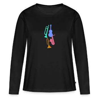 Jazz,Instruments,Trompette,Guitare,Saxophone - T-shirt manches longues Premium bio Femme - noir - Devant - Julia (174cm)