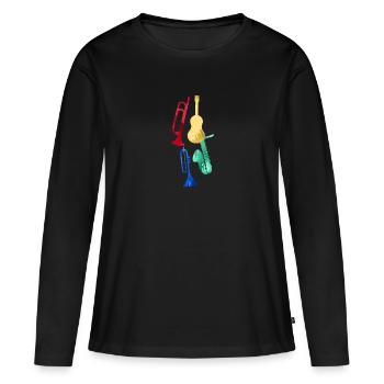 Jazz,Instruments,Trompette,Guitare,Saxophone - T-shirt manches longues Premium bio Femme - noir - Devant - Julia (174cm)