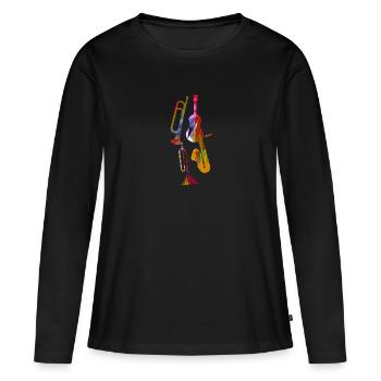 Jazz,Instruments,Trompette,Guitare,Saxophone - T-shirt manches longues Premium bio Femme - noir - Devant - Julia (174cm)