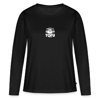 Powered By Tofu, Nachhaltig Soja Vegetarier - Frauen Premium Bio Langarmshirt - Schwarz - Vorne - Julia (174cm)