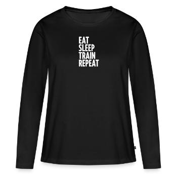 Manger le train du sommeil répéter - T-shirt manches longues Premium bio Femme - noir - Devant - Julia (174cm)