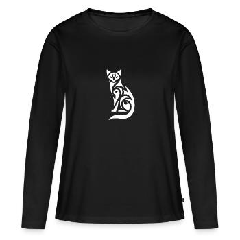 Chat tribal à la silhouette expressive - T-shirt manches longues Premium bio Femme - noir - Devant - Julia (174cm)