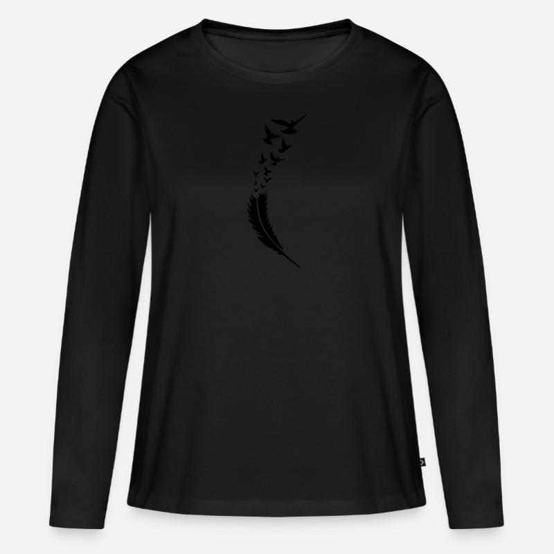 feder voegel fly - Frauen Premium Bio Langarmshirt - Schwarz