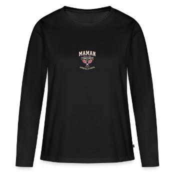 "maman en service tennis mode activé" - T-shirt manches longues Premium bio Femme - noir - Devant - Julia (174cm)