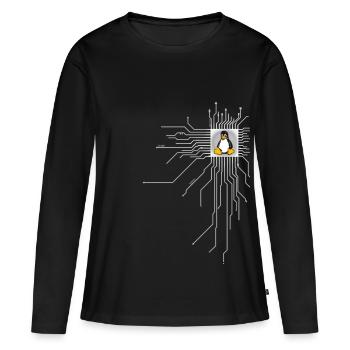 platine pingouin Core Coeur Ordinateur pc Nerd program - T-shirt manches longues Premium bio Femme - noir - Devant - Julia (174cm)