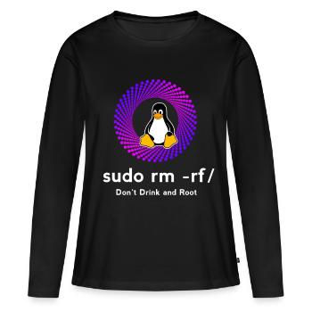 Computer Sys admin Pinguin Nerd pc sudo rm -rf cod - Frauen Premium Bio Langarmshirt - Schwarz - Vorne - Julia (174cm)