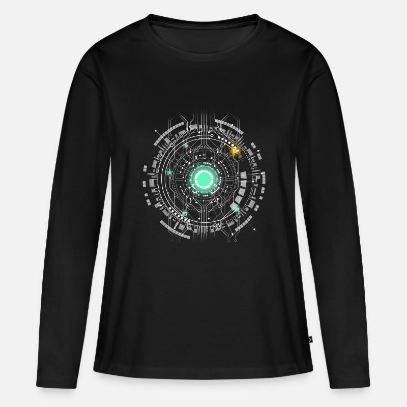 nerd CPU core computer code pc platine raumschiff - Frauen Premium Bio Langarmshirt - Schwarz