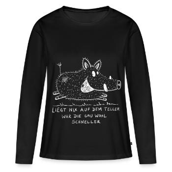 Kleines Wildschwein mit Spruch I Jäger - Frauen Premium Bio Langarmshirt - Schwarz - Vorne - Julia (174cm)