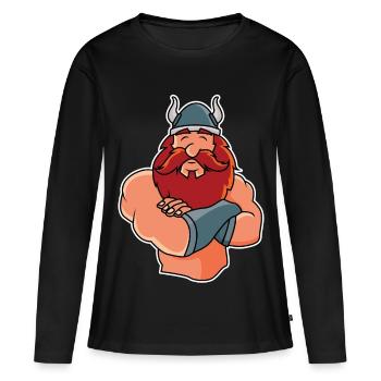 Drôle de Viking en pose - T-shirt manches longues Premium bio Femme - noir - Devant - Julia (174cm)