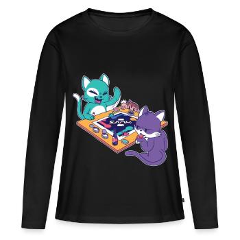 Katzen Gamer Battle Gaming Katze - Frauen Premium Bio Langarmshirt - Schwarz - Vorne - Julia (174cm)