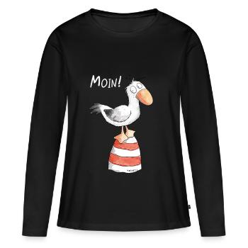 Moin Möwe I Nordsee Urlaub Geschenk - Frauen Premium Bio Langarmshirt - Schwarz - Vorne - Julia (174cm)