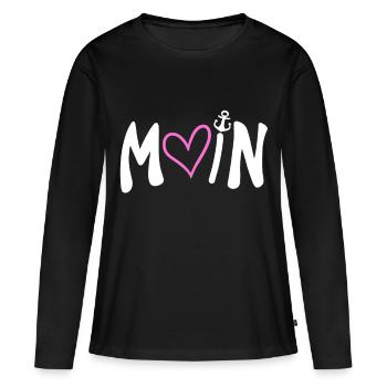 Moin Herz Anker Plattdeutsch - Frauen Premium Bio Langarmshirt - Schwarz - Vorne - Julia (174cm)