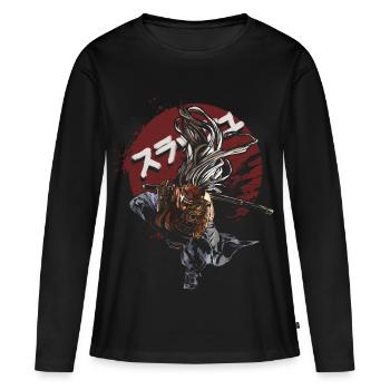 Samurai Katana Warrior – Rising Sun Anime - Frauen Premium Bio Langarmshirt - Schwarz - Vorne - Julia (174cm)
