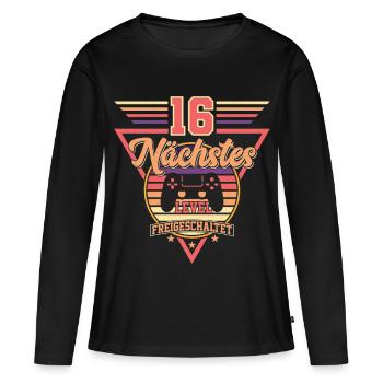 16. Geburtstag Level Freigeschaltet - Frauen Premium Bio Langarmshirt - Schwarz - Vorne - Julia (174cm)