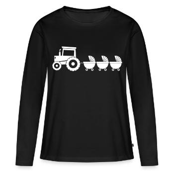Tracteur avec chariot bébé - triplés - T-shirt manches longues Premium bio Femme - noir - Devant - Julia (174cm)