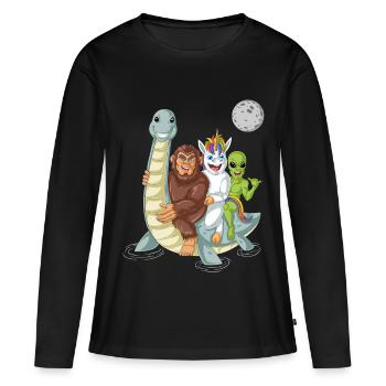 Bigfoot Alien Einhorn auf Loch Ness - Frauen Premium Bio Langarmshirt - Schwarz - Vorne - Julia (174cm)
