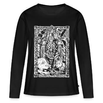 Wikinger Tafel mit Wölfen und Raben - Frauen Premium Bio Langarmshirt - Schwarz - Vorne - Julia (174cm)