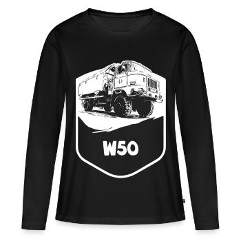 W50 | RDA | Camions | CGPI - T-shirt manches longues Premium bio Femme - noir - Devant - Julia (174cm)