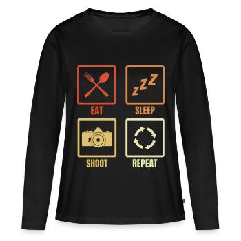 Manger dormir Photographier Répéter - T-shirt manches longues Premium bio Femme - noir - Devant - Julia (174cm)