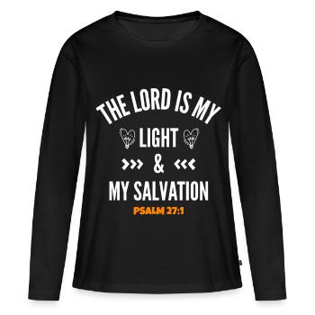 Jésus, Jésus, Jésus Chrétien Chrétien Chrétien - T-shirt manches longues Premium bio Femme - noir - Devant - Julia (174cm)