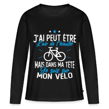 Dans Ma Tête Je suis sur Mon Vélo Humour Cyclisme - T-shirt manches longues Premium bio Femme - noir - Devant - Julia (174cm)