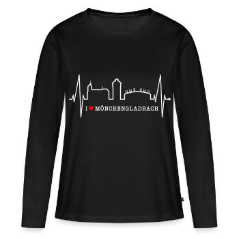Mönchengladbach Skyline Herzschlag Fan I Love MG - Frauen Premium Bio Langarmshirt - Schwarz - Vorne - Julia (174cm)