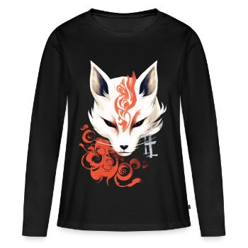 Masque De Renard Kumiho Samouraï Kitsune Japon Anime - T-shirt manches longues Premium bio Femme - noir - Devant - Julia (174cm)