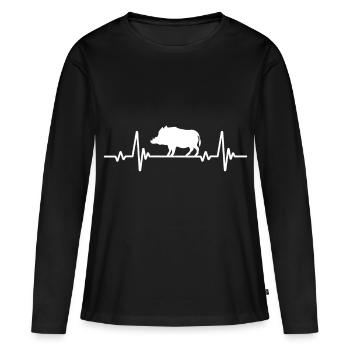 Wildschwein Herzschlag Wildsau EKG Keiler - Frauen Premium Bio Langarmshirt - Schwarz - Vorne - Julia (174cm)