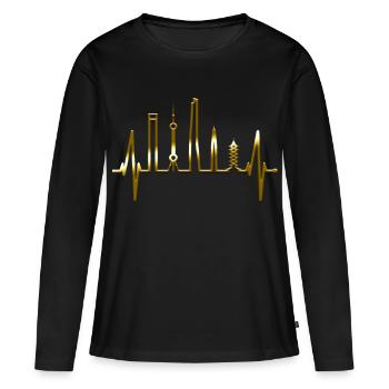 Shanghai Skyline Heartbeat Chine J’aime Shanghai - T-shirt manches longues Premium bio Femme - noir - Devant - Julia (174cm)