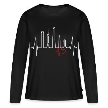 Shanghai Skyline Heartbeat Chine J’aime Shanghai - T-shirt manches longues Premium bio Femme - noir - Devant - Julia (174cm)