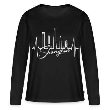 Shanghai Skyline Heartbeat Chine J’aime Shanghai - T-shirt manches longues Premium bio Femme - noir - Devant - Julia (174cm)