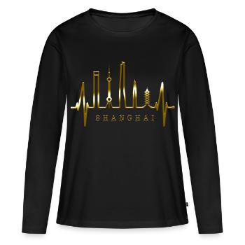 Shanghai Skyline Heartbeat Chine J’aime Shanghai - T-shirt manches longues Premium bio Femme - noir - Devant - Julia (174cm)