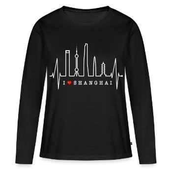 Shanghai Skyline Heartbeat Chine J’aime Shanghai - T-shirt manches longues Premium bio Femme - noir - Devant - Julia (174cm)