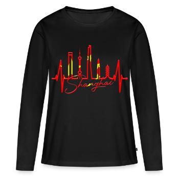 Shanghai Skyline Heartbeat Chine J’aime Shanghai - T-shirt manches longues Premium bio Femme - noir - Devant - Julia (174cm)