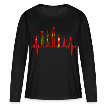 Shanghai Skyline Heartbeat Chine J’aime Shanghai - T-shirt manches longues Premium bio Femme - noir - Devant - Julia (174cm)