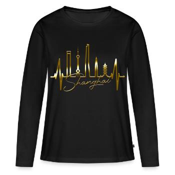 Shanghai Skyline Heartbeat Chine J’aime Shanghai - T-shirt manches longues Premium bio Femme - noir - Devant - Julia (174cm)