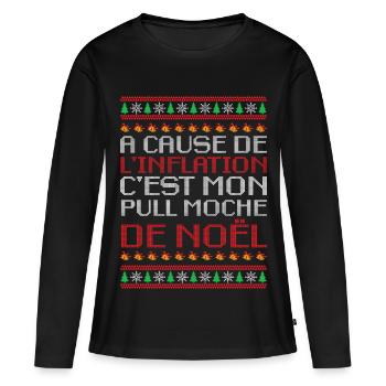 Pull Moche De Noël Humour Cadeau Famille Inflation - T-shirt manches longues Premium bio Femme - noir - Devant - Julia (174cm)