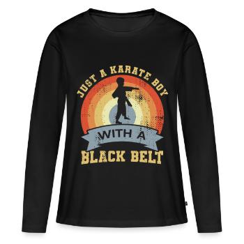 Karate Junge mit schwarzem Gürtel - Frauen Premium Bio Langarmshirt - Schwarz - Vorne - Julia (174cm)