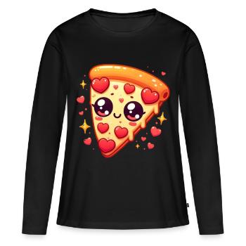 Kawaii Pizza Liebe Herzhafter Genuss Valentinstag - Frauen Premium Bio Langarmshirt - Schwarz - Vorne - Julia (174cm)