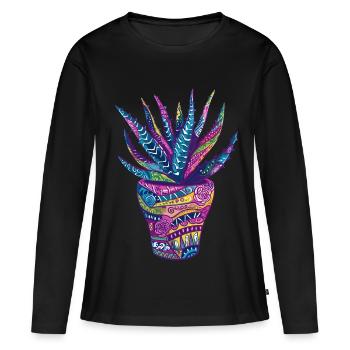 Aloe Vera Psychedelic Succulent Plant Garden - Women's Premium Organic Long Sleeve Shirt - black - Front - Julia (174cm)