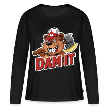 "Dam It" Beaver Canada Pride Funny Lumberjack - Women's Premium Organic Long Sleeve Shirt - black - Front - Julia (174cm)