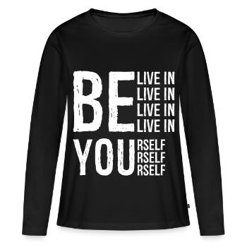 Sprichwort: Glaube an dich selbst - Glaube an dich selbst - Frauen Premium Bio Langarmshirt - Schwarz - Vorne - Julia (174cm)