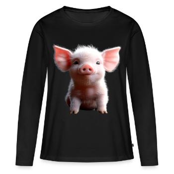 Cochon domestique Cochon Cochon Porcelet Cochon - T-shirt manches longues Premium bio Femme - noir - Devant - Julia (174cm)