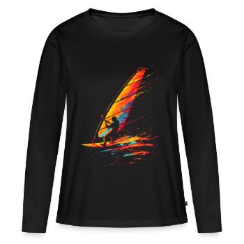 Look planche à voile des années 90 - T-shirt manches longues Premium bio Femme - noir - Devant - Julia (174cm)