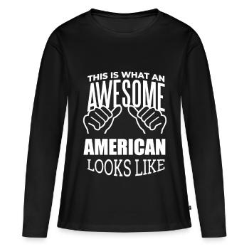 États-Unis - T-shirt manches longues Premium bio Femme - noir - Devant - Julia (174cm)