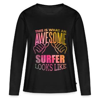 Surf Surf Surf Surf - T-shirt manches longues Premium bio Femme - noir - Devant - Julia (174cm)