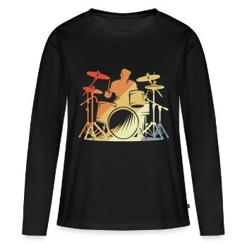 Batteur Style Rétro - T-shirt manches longues Premium bio Femme - noir - Devant - Julia (174cm)